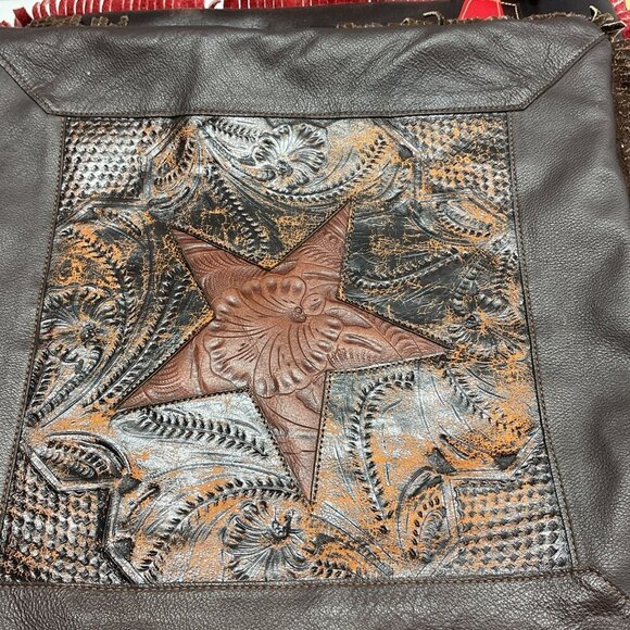 2 Western Leather Accent Pillows Fringed Cowboy boot Texas Star applique - Picture 15 of 15